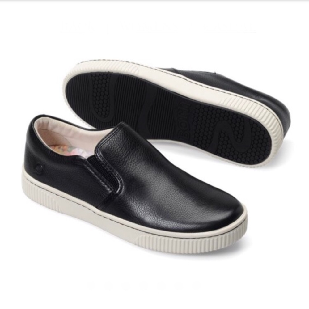 Born Richie Black Leather Slip On Sneakers Size 6
